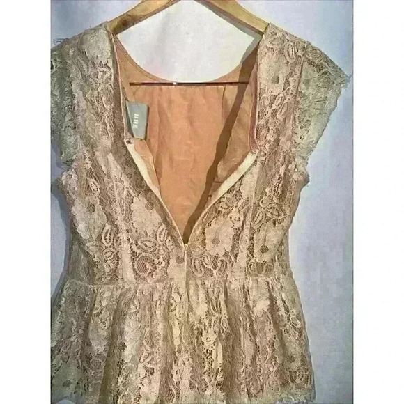 Anthropologie Maeve Katrine Lace Shimmer Peplum Top Blush/Ivory Cream Medium - Picture 7 of 7